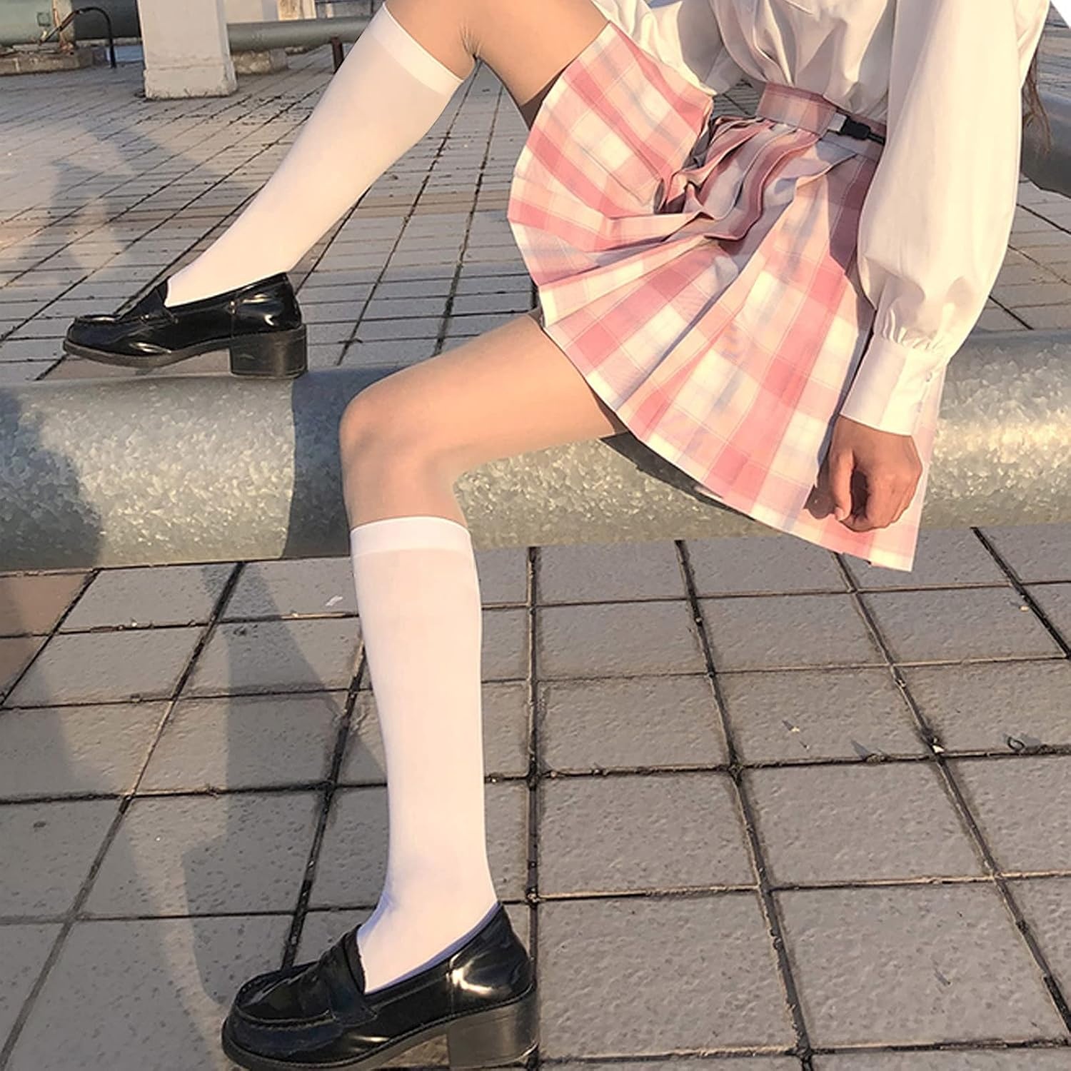 image:imageDRESHOW Womens Knee High Socks Seamless Toe Stripe Tube Knee Socks 3 Pairs3 Pairs Knee High Socks A Pure White