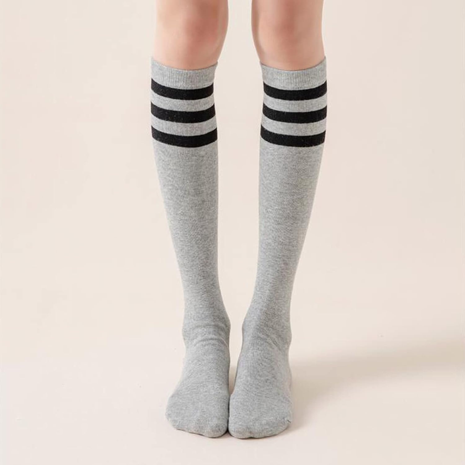 image:imageDRESHOW Womens Knee High Socks Seamless Toe Stripe Tube Knee Socks 3 Pairs3 Pairs Knee High Socks GreyNavyBlack