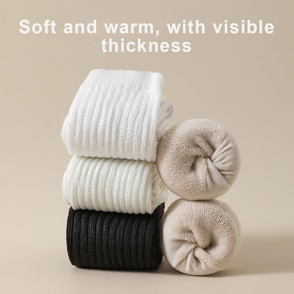 image:imageDRESHOW Womens Knee High Socks Seamless Toe Stripe Tube Knee Socks 3 Pairs3 Pairs Slouchy Socks Beige Light Camel Black