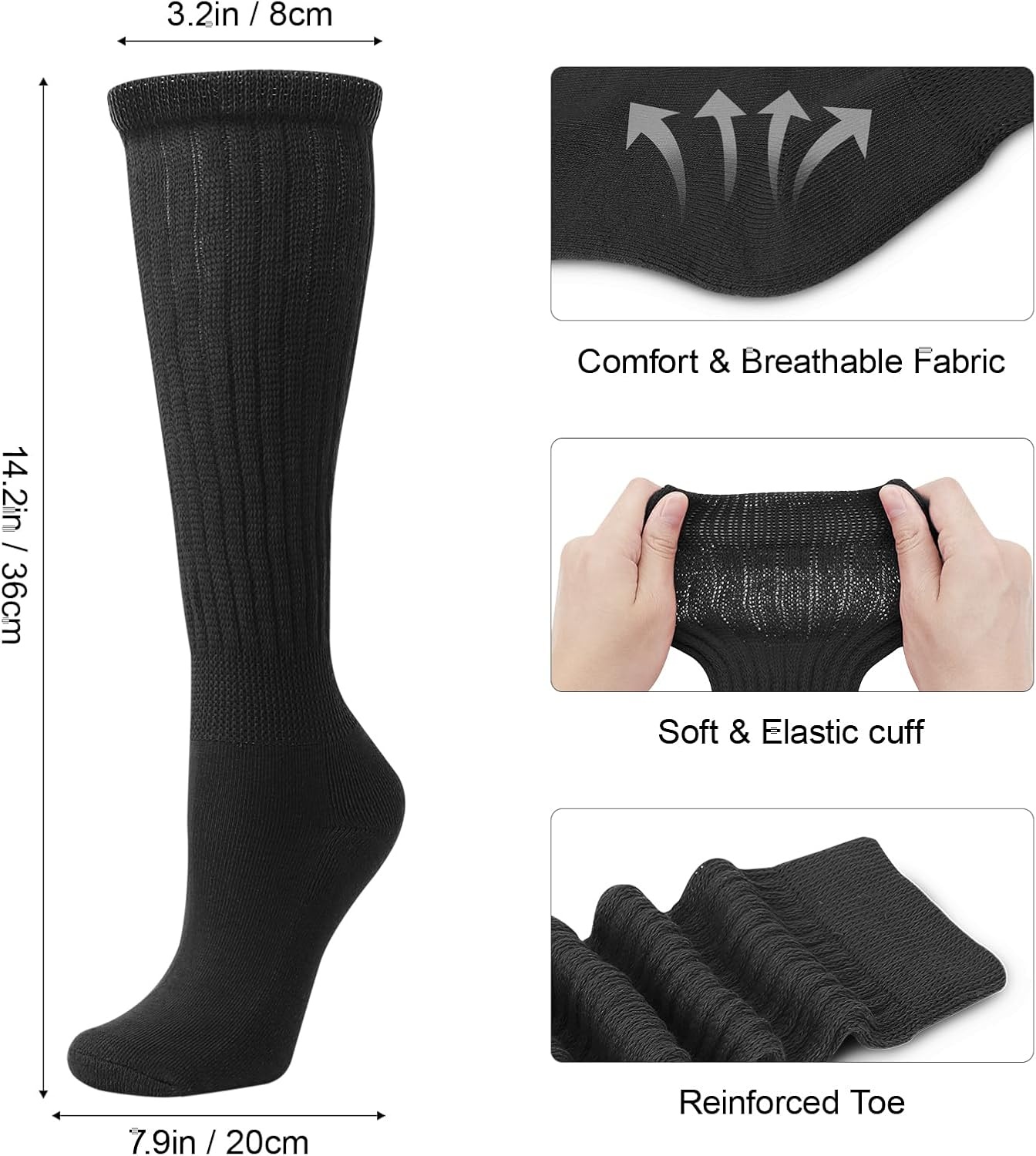 image:imageDRESHOW Womens Knee High Socks Seamless Toe Stripe Tube Knee Socks 3 Pairs3 Pairs Slouchy Socks Beige Light Camel Black