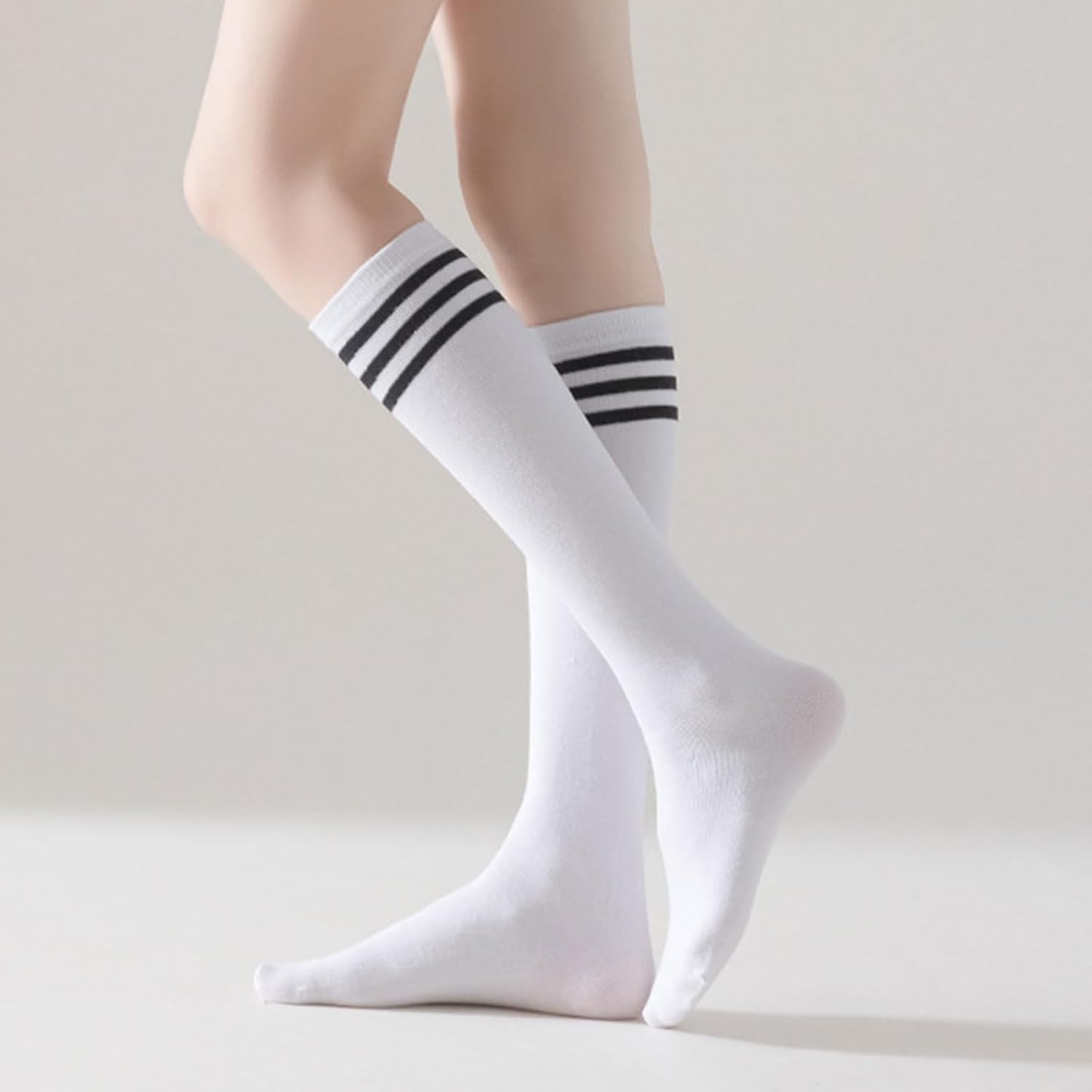 image:imageDRESHOW Womens Knee High Socks Seamless Toe Stripe Tube Knee Socks 3 Pairs3 Pairs Striped Knee High Black White Navy Blue