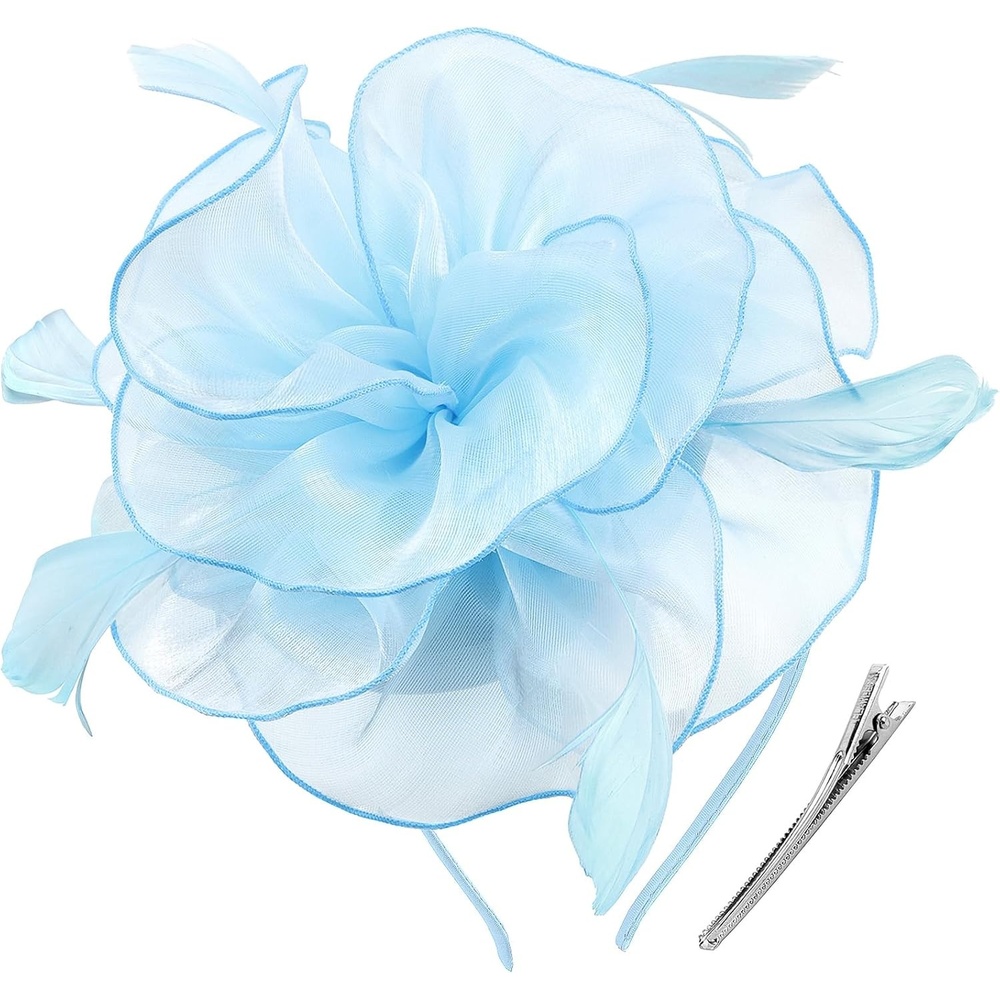 image:imageDRESHOW Fascinators Hat Tea Party Headwear Ribbons Feathers on a Headband and a Clip for Women82 Sky Blue
