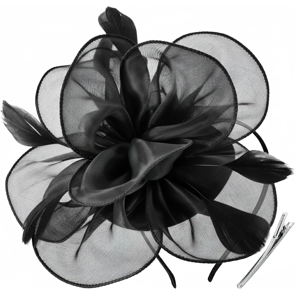 image:imageDRESHOW Fascinators Hat Tea Party Headwear Ribbons Feathers on a Headband and a Clip for WomenBlack
