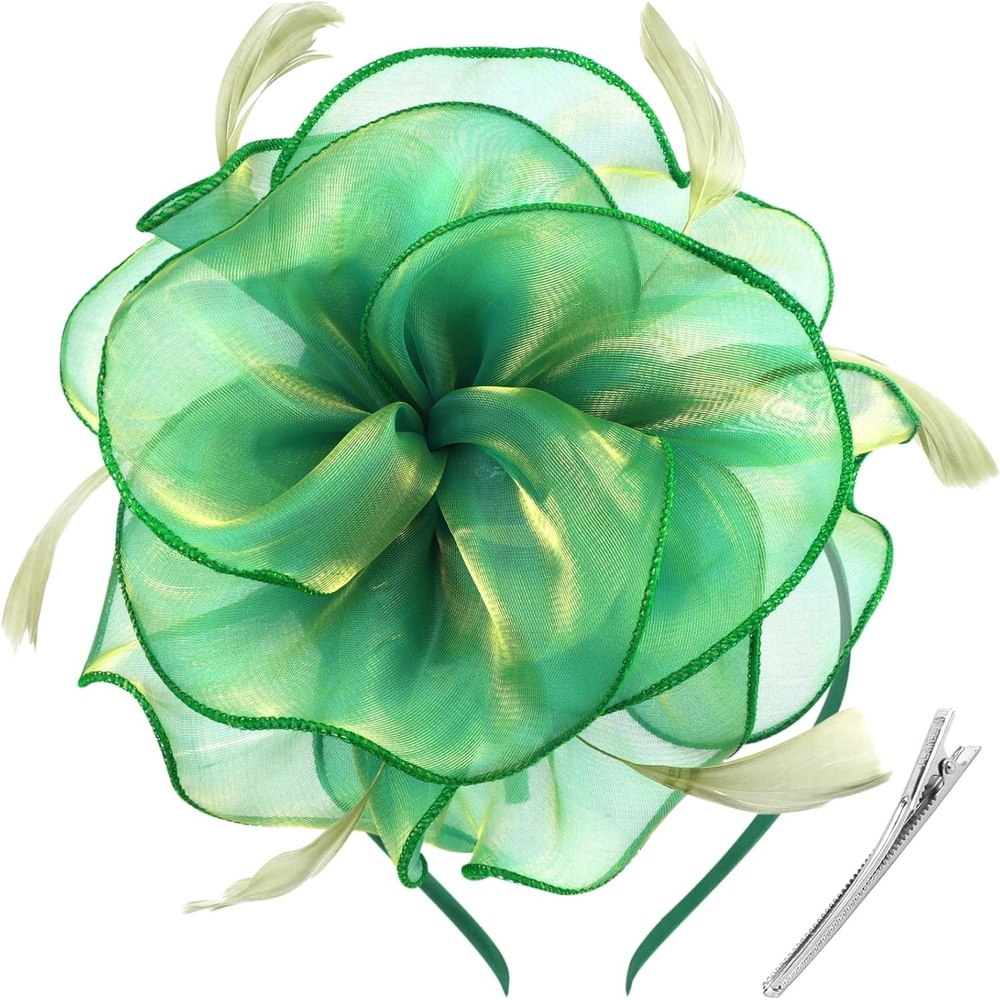 image:imageDRESHOW Fascinators Hat Tea Party Headwear Ribbons Feathers on a Headband and a Clip for WomenEmerald Green