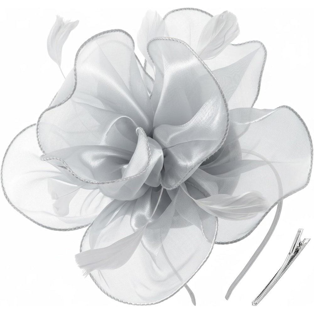 image:imageDRESHOW Fascinators Hat Tea Party Headwear Ribbons Feathers on a Headband and a Clip for WomenGray