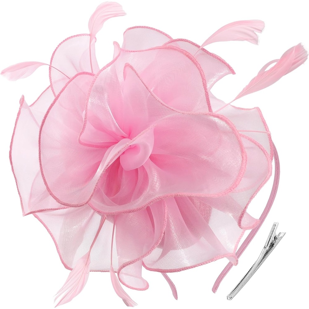 image:imageDRESHOW Fascinators Hat Tea Party Headwear Ribbons Feathers on a Headband and a Clip for WomenLight Pink