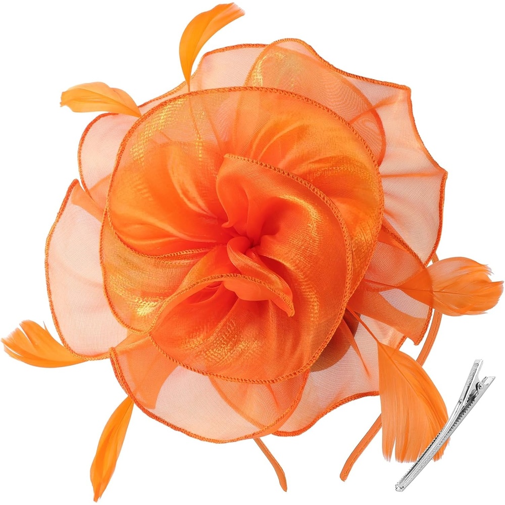 image:imageDRESHOW Fascinators Hat Tea Party Headwear Ribbons Feathers on a Headband and a Clip for WomenOrange