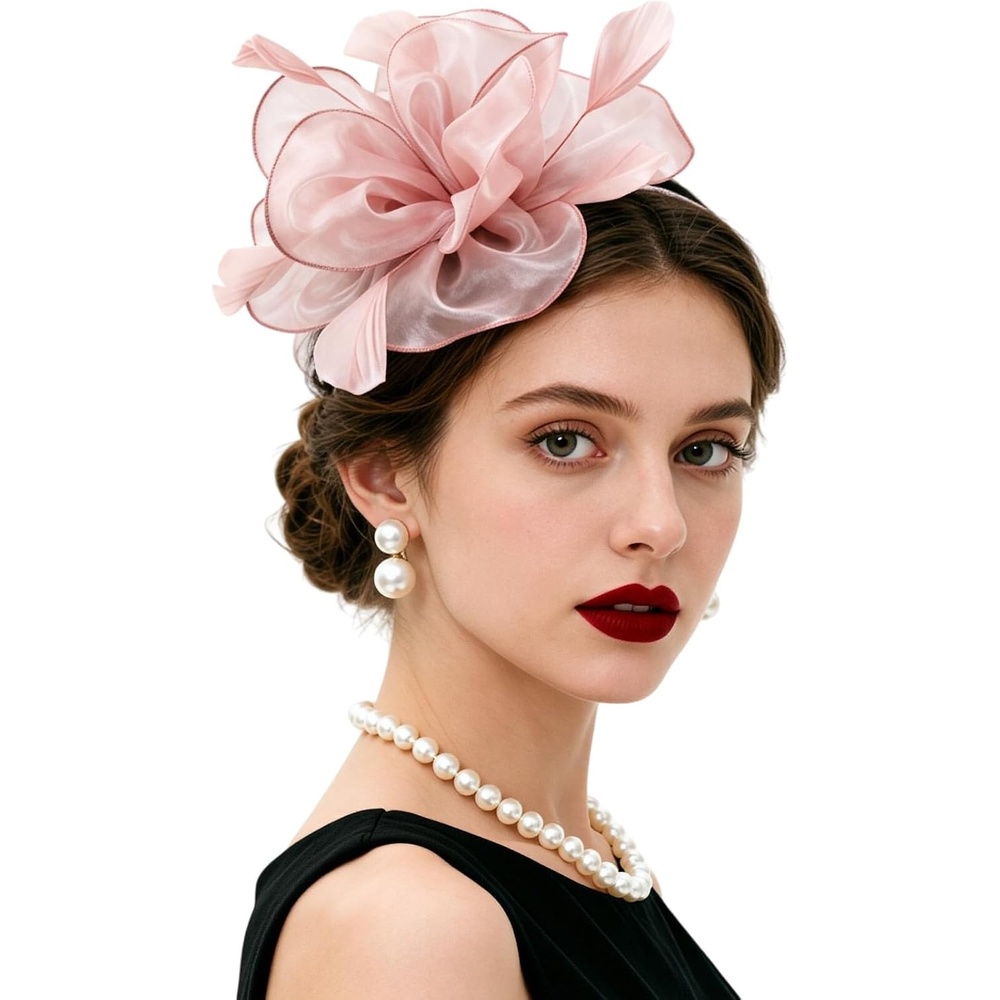 image:imageDRESHOW Fascinators Hat Tea Party Headwear Ribbons Feathers on a Headband and a Clip for WomenPink