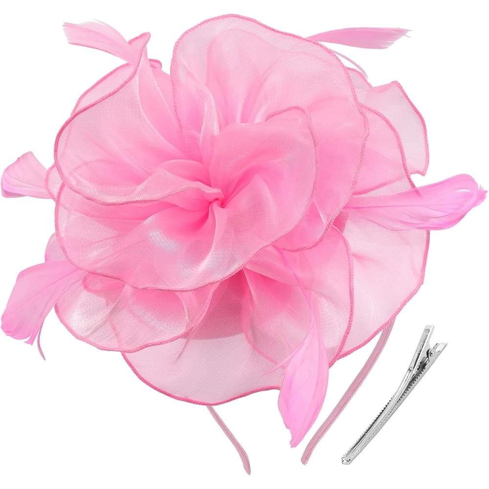 image:imageDRESHOW Fascinators Hat Tea Party Headwear Ribbons Feathers on a Headband and a Clip for WomenPink a