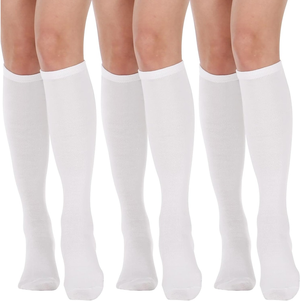 image:imageDRESHOW Womens Knee High Socks Seamless Toe Stripe Tube Knee Socks 3 Pairs3 Pairs Knee High Socks A Pure White