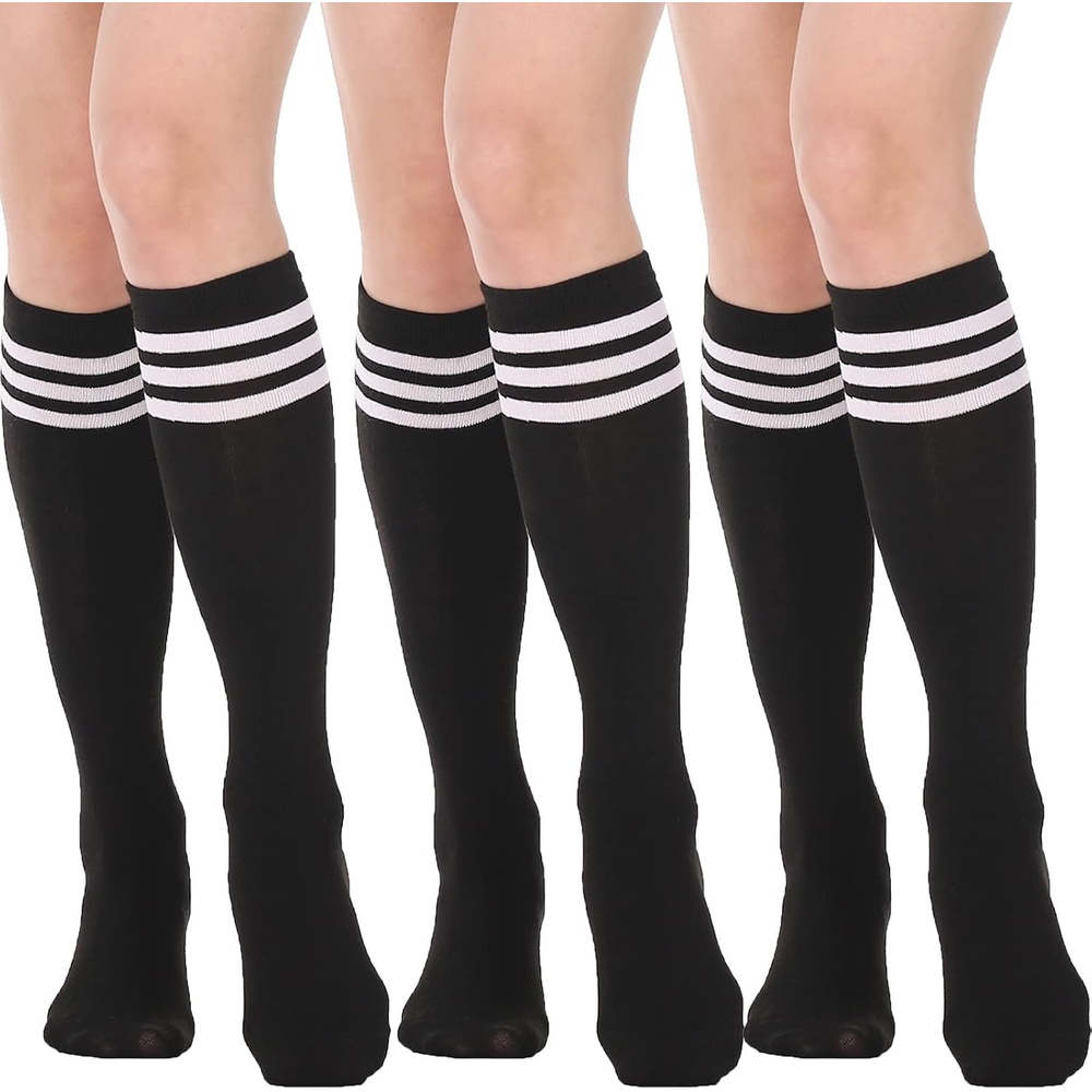 image:imageDRESHOW Womens Knee High Socks Seamless Toe Stripe Tube Knee Socks 3 Pairs3 Pairs Knee High Socks Striped Black