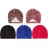 DRESHOW 5 Pack Knotted Headwraps for Women African Turban Pre-Knotted Beanie Headwraps Hair Covers(5 Pack Donuts: 2 Pcs Flower  Black  Royal Blue  Hot Pink)