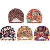 DRESHOW 5 Pack Knotted Headwraps for Women African Turban Pre-Knotted Beanie Headwraps Hair Covers(5 Pack Donuts: Flower Printed Ba)