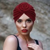 DRESHOW 5 Pack Knotted Headwraps for Women African Turban Pre-Knotted Beanie Headwraps Hair Covers(5 Pack Donuts: Navy/Burgundy/Pink/Black/Grey)
