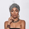 DRESHOW 5 Pack Knotted Headwraps for Women African Turban Pre-Knotted Beanie Headwraps Hair Covers(5 Pack Donuts: Purple/Tan/Navy/Hemp Grey/Black)