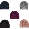 DRESHOW 5 Pack Knotted Headwraps for Women African Turban Pre-Knotted Beanie Headwraps Hair Covers(5 Pack Donuts: Purple/Tan/Navy/Hemp Grey/Black)