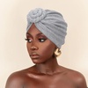 DRESHOW 5 Pack Knotted Headwraps for Women African Turban Pre-Knotted Beanie Headwraps Hair Covers(5 Pcs Donut Flower: Maroon  Beige  Black  Brown  Light Gray)
