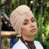 DRESHOW 5 Pack Knotted Headwraps for Women African Turban Pre-Knotted Beanie Headwraps Hair Covers(5 Pcs Donut Flower: Maroon  Beige  Black  Brown  Light Gray)