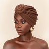 DRESHOW 5 Pack Knotted Headwraps for Women African Turban Pre-Knotted Beanie Headwraps Hair Covers(5 Pcs Donut Flower: White  Yellow  Navy Blue  Dark Coffee  Black)