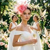 DRESHOW Fascinators Hat Tea Party Headwear Ribbons Feathers on a Headband and a Clip for Women(1 Pc: Coral Pink)