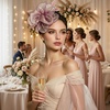 DRESHOW Fascinators Hat Tea Party Headwear Ribbons Feathers on a Headband and a Clip for Women(1 Pc: Dusty Rose With Gold Shimmer)