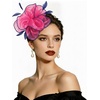 DRESHOW Fascinators Hat Tea Party Headwear Ribbons Feathers on a Headband and a Clip for Women(8.2″ / Hot Pink & Navy Blue)