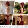 DRESHOW Fascinators Hat Tea Party Headwear Ribbons Feathers on a Headband and a Clip for Women(Burgundy)