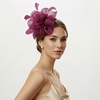 DRESHOW Fascinators Hat Tea Party Headwear Ribbons Feathers on a Headband and a Clip for Women(Deep Purple)