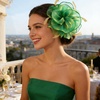 DRESHOW Fascinators Hat Tea Party Headwear Ribbons Feathers on a Headband and a Clip for Women(Emerald Green)