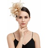 DRESHOW Fascinators Hat Tea Party Headwear Ribbons Feathers on a Headband and a Clip for Women(Gold)