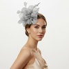 DRESHOW Fascinators Hat Tea Party Headwear Ribbons Feathers on a Headband and a Clip for Women(Gray)