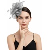 DRESHOW Fascinators Hat Tea Party Headwear Ribbons Feathers on a Headband and a Clip for Women(Gray)