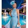 DRESHOW Fascinators Hat Tea Party Headwear Ribbons Feathers on a Headband and a Clip for Women(Light Blue)
