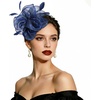 DRESHOW Fascinators Hat Tea Party Headwear Ribbons Feathers on a Headband and a Clip for Women(Navy)