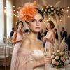 DRESHOW Fascinators Hat Tea Party Headwear Ribbons Feathers on a Headband and a Clip for Women(Orange)