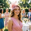 DRESHOW Fascinators Hat Tea Party Headwear Ribbons Feathers on a Headband and a Clip for Women(Pink)