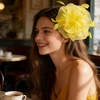 DRESHOW Fascinators Hat Tea Party Headwear Ribbons Feathers on a Headband and a Clip for Women(Yellow)