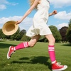 DRESHOW Women’s Knee High Socks Seamless Toe Stripe Tube Knee Socks 3 Pairs(3 Pairs Knee High: Fuchsia)