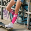 DRESHOW Women’s Knee High Socks Seamless Toe Stripe Tube Knee Socks 3 Pairs(3 Pairs Knee High: Fuchsia)