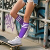 DRESHOW Women’s Knee High Socks Seamless Toe Stripe Tube Knee Socks 3 Pairs(3 Pairs Knee High: Purple)