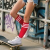 DRESHOW Women’s Knee High Socks Seamless Toe Stripe Tube Knee Socks 3 Pairs(3 Pairs Knee High: Red  Sapphire Blue  Black)