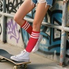 DRESHOW Women’s Knee High Socks Seamless Toe Stripe Tube Knee Socks 3 Pairs(3 Pairs Knee High: Red)