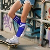 DRESHOW Women’s Knee High Socks Seamless Toe Stripe Tube Knee Socks 3 Pairs(3 Pairs Knee High: Sapphire Blue)