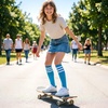 DRESHOW Women’s Knee High Socks Seamless Toe Stripe Tube Knee Socks 3 Pairs(3 Pairs Knee High Socks: Pink/Red/Blue)