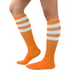 DRESHOW Women’s Knee High Socks Seamless Toe Stripe Tube Knee Socks 3 Pairs(3 Pairs Striped Knee High: Green  Blue  Orange)