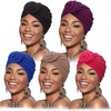 DRESHOW 5 Pack Knotted Headwraps for Women African Turban Pre-Knotted Beanie Headwraps Hair Covers(5 Pack Donuts: Black  Purple  Royal Blue  Khaki  Rose)