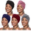 DRESHOW 5 Pack Knotted Headwraps for Women African Turban Pre-Knotted Beanie Headwraps Hair Covers(5 Pack Donuts: Navy/Burgundy/Pink/Black/Grey)