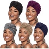 DRESHOW 5 Pack Knotted Headwraps for Women African Turban Pre-Knotted Beanie Headwraps Hair Covers(5 Pack Donuts: Purple/Tan/Navy/Hemp Grey/Black)