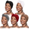 DRESHOW 5 Pack Knotted Headwraps for Women African Turban Pre-Knotted Beanie Headwraps Hair Covers(5 Pack Knotted: White/Russet/Khaki/Dark Grey/Black)