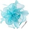 DRESHOW Fascinators Hat Tea Party Headwear Ribbons Feathers on a Headband and a Clip for Women(Light Blue)